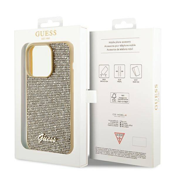 ETUI GUESS DISCO METAL SCRIPT DO IPHONE 14 PRO GOLD