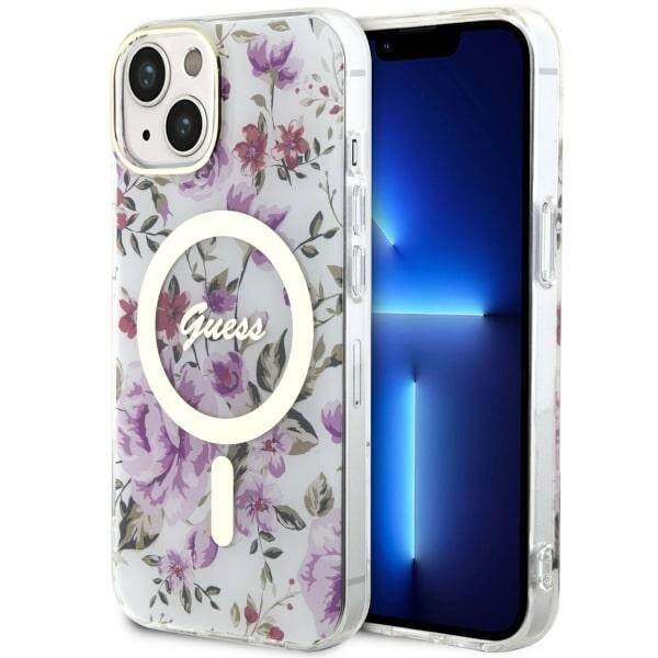 ETUI GUESS FLOWER MAGSAFE DO IPHONE 14 / 15 CLEAR