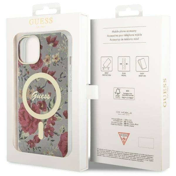 ETUI GUESS FLOWER MAGSAFE DO IPHONE 14 / 15 KHAKI