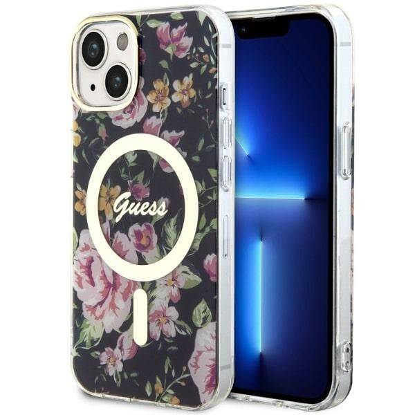 ETUI GUESS FLOWER MAGSAFE DO IPHONE 14 PLUS / 15 PLUS BLACK