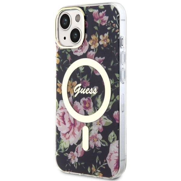 ETUI GUESS FLOWER MAGSAFE DO IPHONE 14 PLUS / 15 PLUS BLACK