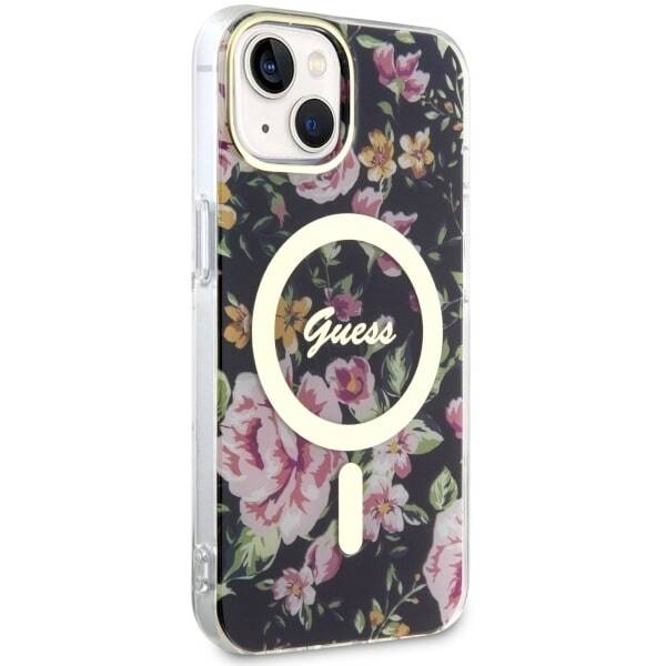 ETUI GUESS FLOWER MAGSAFE DO IPHONE 14 PLUS / 15 PLUS BLACK