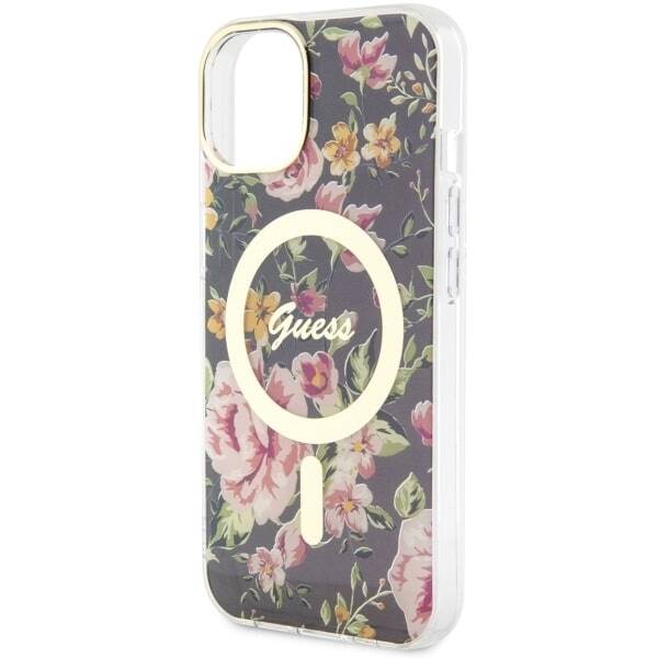 ETUI GUESS FLOWER MAGSAFE DO IPHONE 14 PLUS / 15 PLUS BLACK