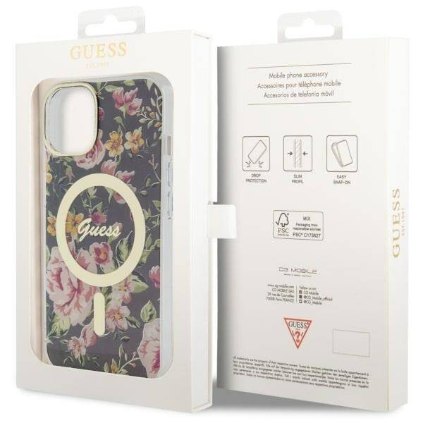 ETUI GUESS FLOWER MAGSAFE DO IPHONE 14 PLUS / 15 PLUS BLACK