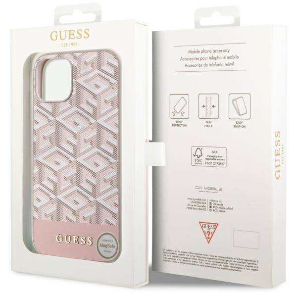 ETUI GUESS GCUBE STRIPES MAGSAFE DO IPHONE 14 / 15 PINK