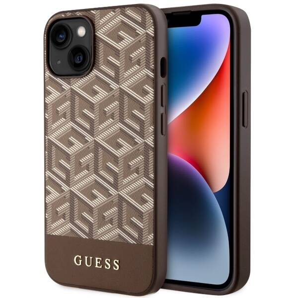 ETUI GUESS GCUBE STRIPES MAGSAFE DO IPHONE 14 PLUS / 15 PLUS BROWN