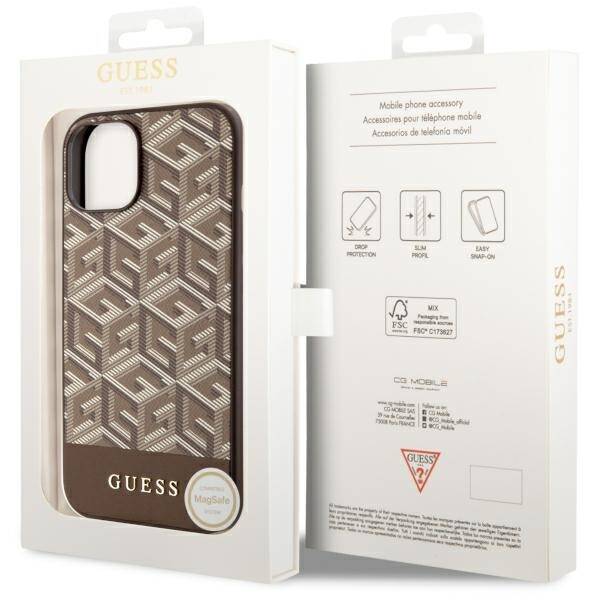 ETUI GUESS GCUBE STRIPES MAGSAFE DO IPHONE 14 PLUS / 15 PLUS BROWN