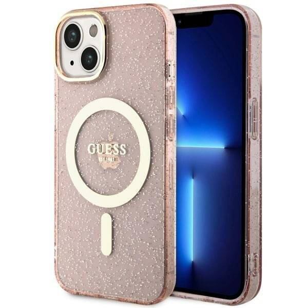 ETUI GUESS GLITTER GOLD MAGSAFE DO IPHONE 14 / 15 PINK