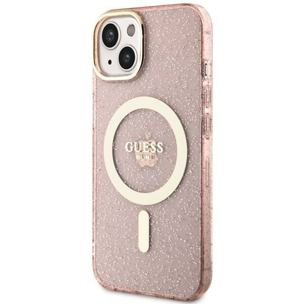 ETUI GUESS GLITTER GOLD MAGSAFE DO IPHONE 14 / 15 PINK