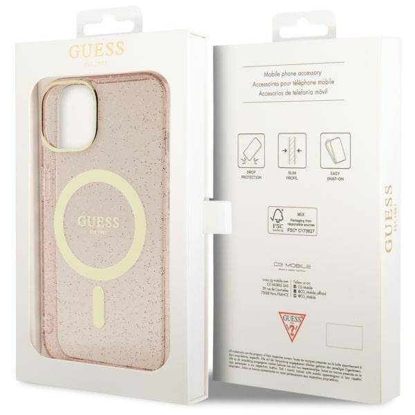 ETUI GUESS GLITTER GOLD MAGSAFE DO IPHONE 14 / 15 PINK