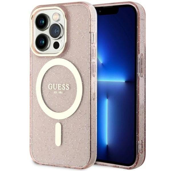 ETUI GUESS GLITTER GOLD MAGSAFE DO IPHONE 14 PRO MAX PINK