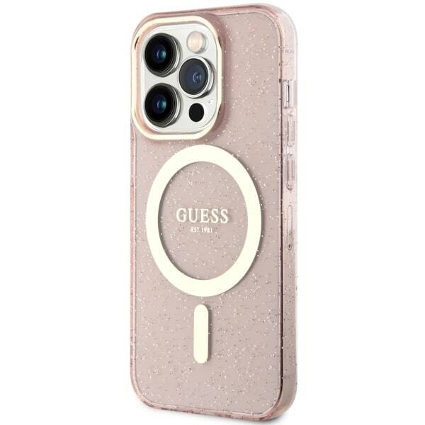 ETUI GUESS GLITTER GOLD MAGSAFE DO IPHONE 14 PRO MAX PINK