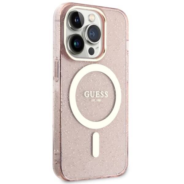 ETUI GUESS GLITTER GOLD MAGSAFE DO IPHONE 14 PRO MAX PINK