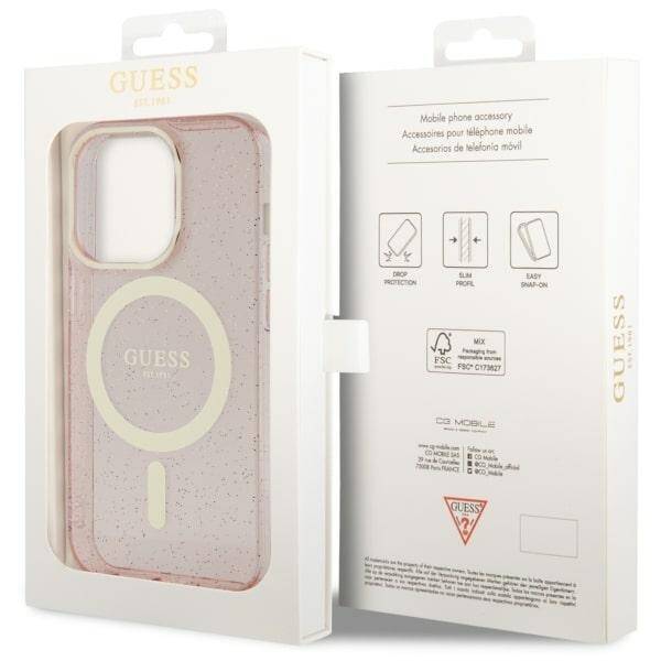 ETUI GUESS GLITTER GOLD MAGSAFE DO IPHONE 14 PRO MAX PINK