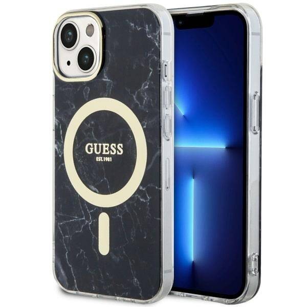 ETUI GUESS GOLDEN MARBLE MAGSAFE DO IPHONE 14 / 15 BLACK