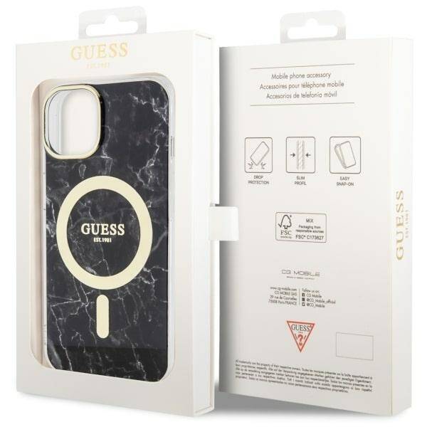 ETUI GUESS GOLDEN MARBLE MAGSAFE DO IPHONE 14 / 15 BLACK