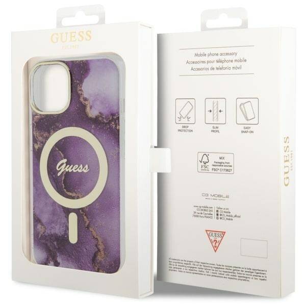 ETUI GUESS GOLDEN MARBLE MAGSAFE DO IPHONE 14 / 15 PURPLE