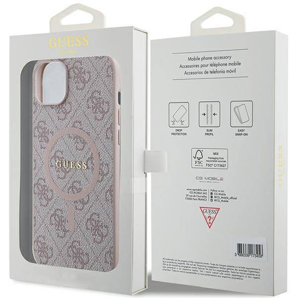 ETUI GUESS LEATHER METAL LOGO DO IPHONE 14 / 15 PINK