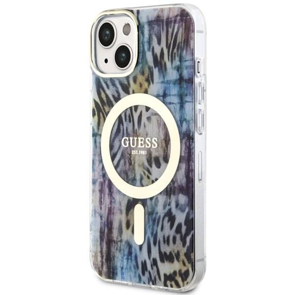 ETUI GUESS LEOPARD MAGSAFE DO IPHONE 14 / 15 BLUE