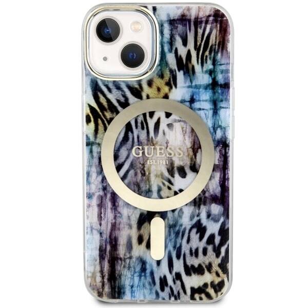 ETUI GUESS LEOPARD MAGSAFE DO IPHONE 14 / 15 BLUE