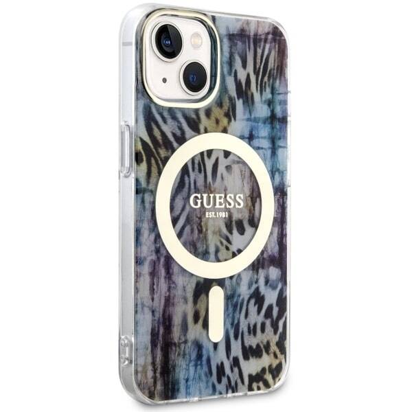 ETUI GUESS LEOPARD MAGSAFE DO IPHONE 14 / 15 BLUE