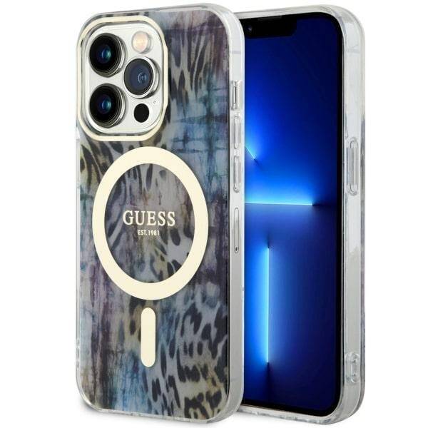 ETUI GUESS LEOPARD MAGSAFE DO IPHONE 14 PRO BLUE