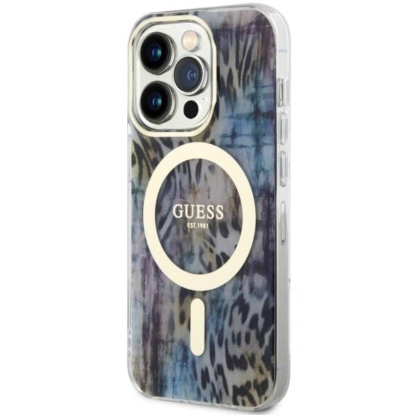 ETUI GUESS LEOPARD MAGSAFE DO IPHONE 14 PRO BLUE