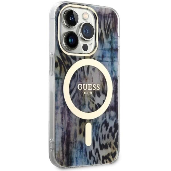 ETUI GUESS LEOPARD MAGSAFE DO IPHONE 14 PRO BLUE