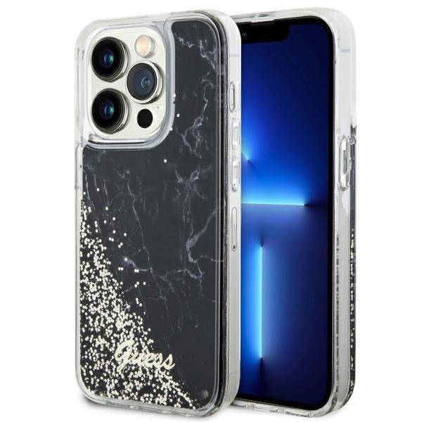 ETUI GUESS LIQUID GLITTER MARBLE DO IPHONE 14 PRO BLACK