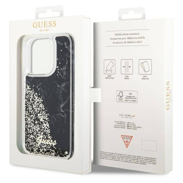 ETUI GUESS LIQUID GLITTER MARBLE DO IPHONE 14 PRO BLACK