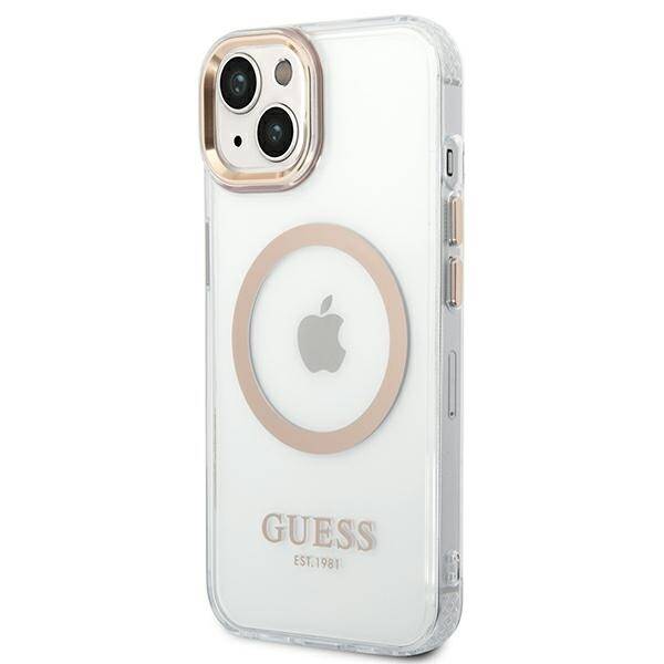 ETUI GUESS METAL OUTLINE MAGSAFE DO IPHONE 14 / 15 GOLD