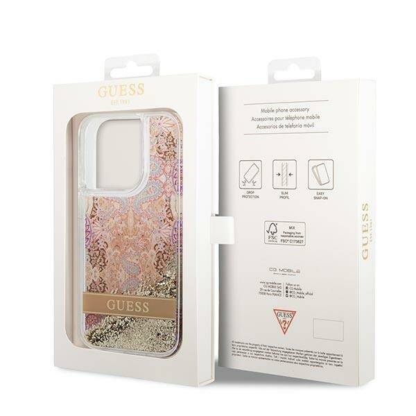 ETUI GUESS PAISLEY LIQUID GLITTER DO IPHONE 14 PRO MAX GOLD