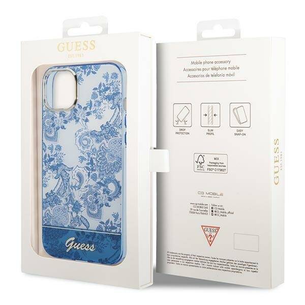 ETUI GUESS PORCELAIN COLLECTION DO IPHONE 14 PLUS / 15 PLUS BLUE