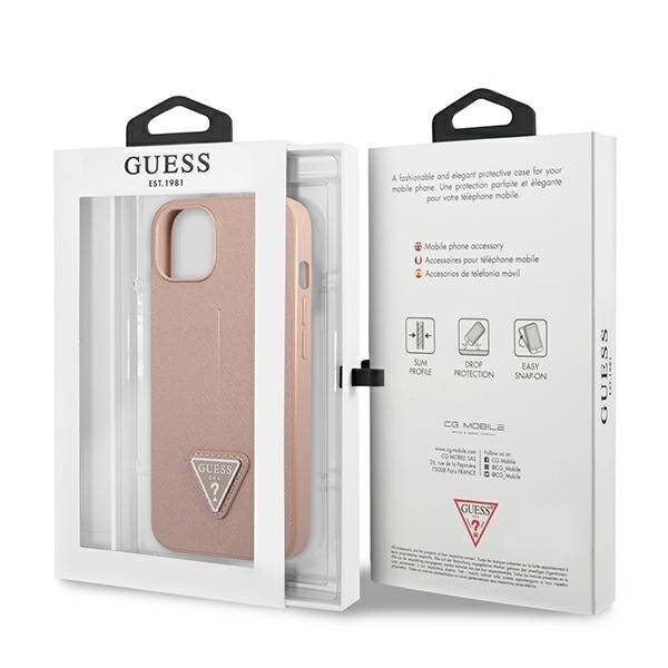 ETUI GUESS SAFFIANO TRIANGLE LOGO DO IPHONE 14 / 15 PINK