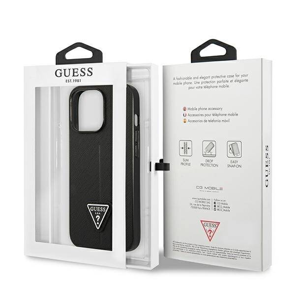 ETUI GUESS SAFFIANO TRIANGLE LOGO DO IPHONE 14 PRO MAX BLACK