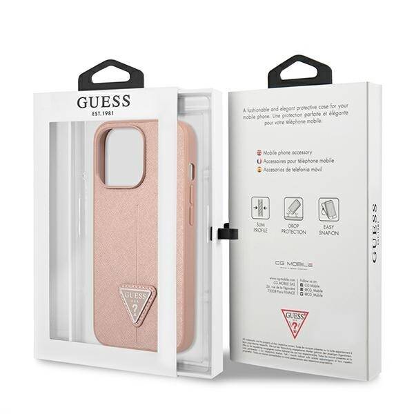 ETUI GUESS SAFFIANO TRIANGLE LOGO DO IPHONE 14 PRO MAX PINK