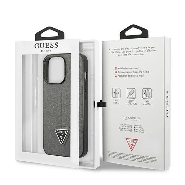 ETUI GUESS SAFFIANO TRIANGLE LOGO DO IPHONE 14 PRO MAX SILVER