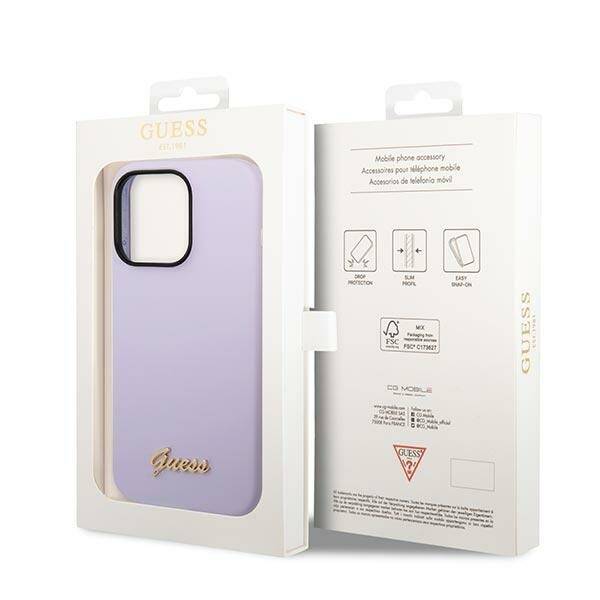 ETUI GUESS SILICONE GOLD LOGO DO IPHONE 14 PRO MAX PURPLE