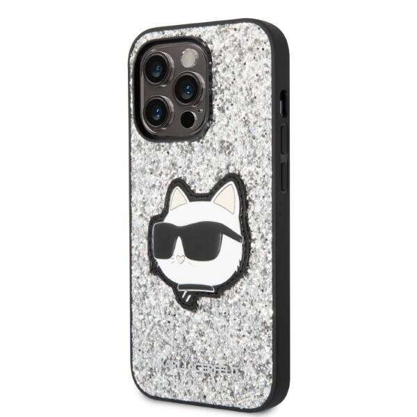 ETUI KARL LAGERFELD GLITTER CHOUPETTE HEAD DO IPHONE 14 PRO SILVER