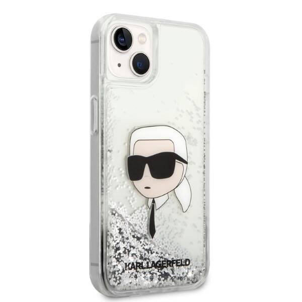 ETUI KARL LAGERFELD GLITTER HEAD DO IPHONE 14 PLUS / 15 PLUS SILVER