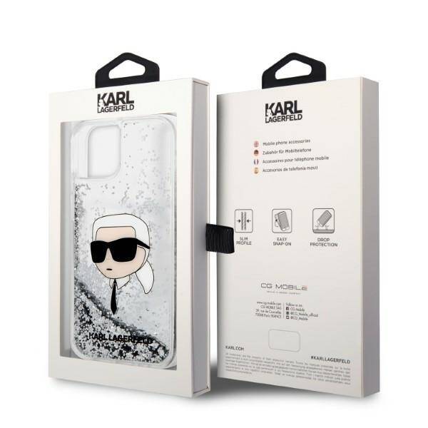 ETUI KARL LAGERFELD GLITTER HEAD DO IPHONE 14 PLUS / 15 PLUS SILVER