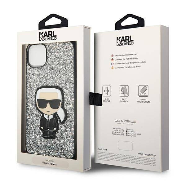 ETUI KARL LAGERFELD GLITTER IKONIK DO IPHONE 14  / 15 SILVER