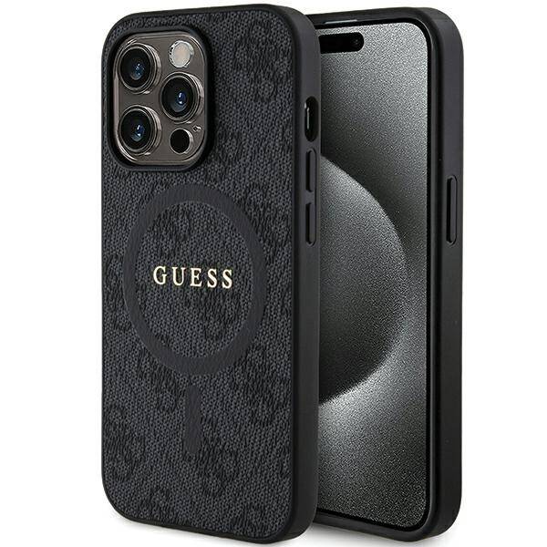 GUESS ETUI 4G COLLECTION LEATHER METAL LOGO MAGSAFE do iPhone 15 Pro
