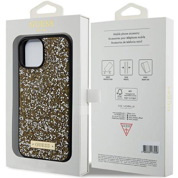 GUESS ETUI CASE RHINESTONE METAL LOGO do iPhone 15 / 14 / 13