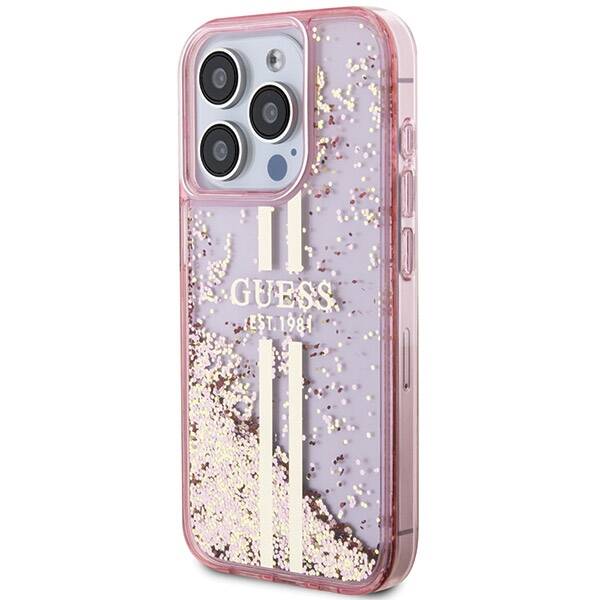 GUESS ETUI LIQUID GLITTER GOLD STRIPES do iPhone 15 Pro Max