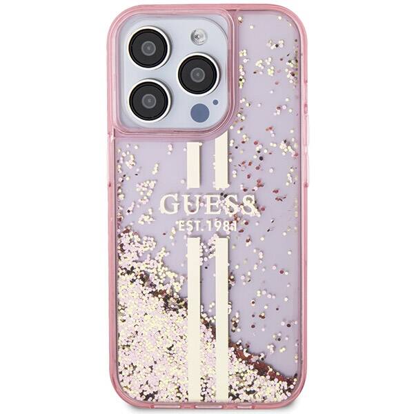 GUESS ETUI LIQUID GLITTER GOLD STRIPES do iPhone 15 Pro Max