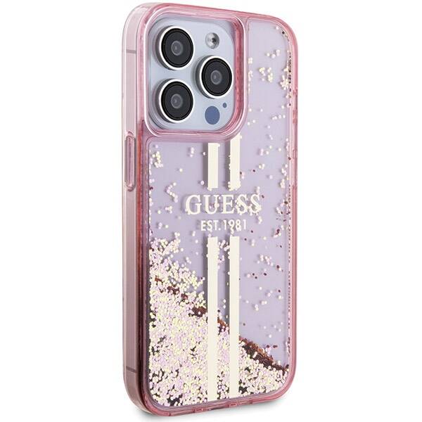 GUESS ETUI LIQUID GLITTER GOLD STRIPES do iPhone 15 Pro Max