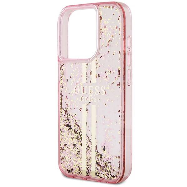 GUESS ETUI LIQUID GLITTER GOLD STRIPES do iPhone 15 Pro Max