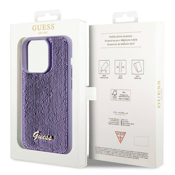 GUESS ETUI SEQUIN SCRIPT METAL do iPhone 15 Pro