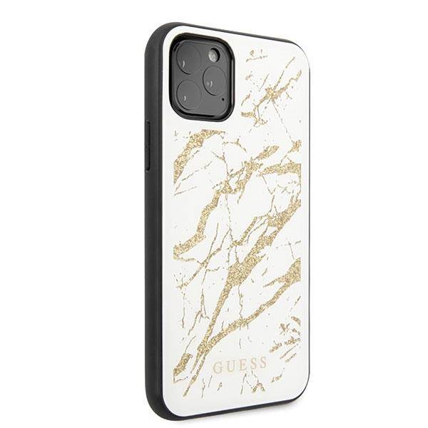 GUESS GLITTER MARABLE GLASS Etui do Apple iPhone 11 Pro Max - White